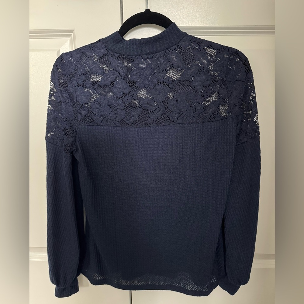 $12 or 2/$20  Venus Long Sleeved Waffle Knit Lace Top - Picture 2 of 5